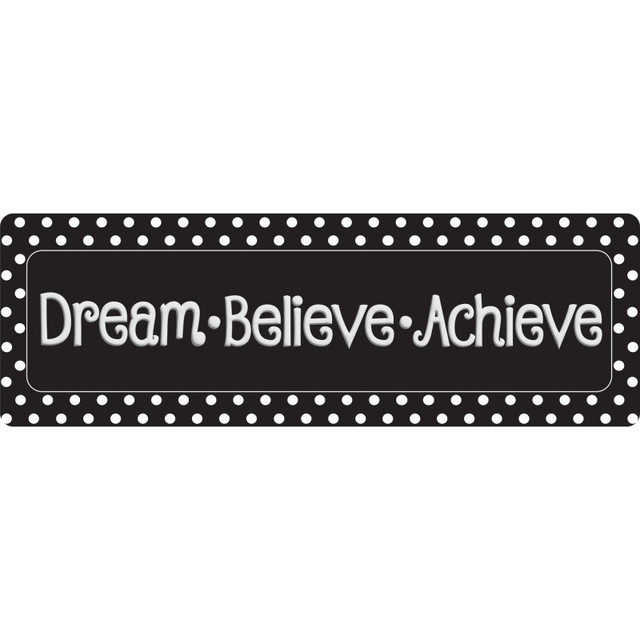 ASHLEY PRODUCTIONS Ashley Productions® The Original Fun Mat™, Mat Runner, 15.5" x 47", Dream Believe, Achieve, Black with White Dots