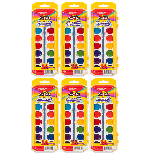 LAROSE INDUSTRIES LLC - CRA-Z-ART Cra-Z-Art® Washable Watercolors with Brush, Peggable Tray, 16 Colors Per Set, 6 Sets