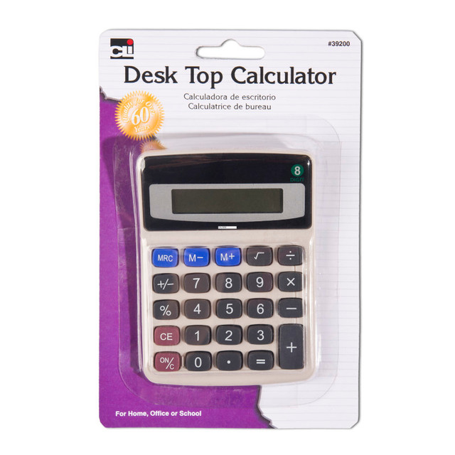 ADVANTUS Charles Leonard Desktop Calculator, Battery and Solar Powered with Tilted 9 Digit Display, Gray