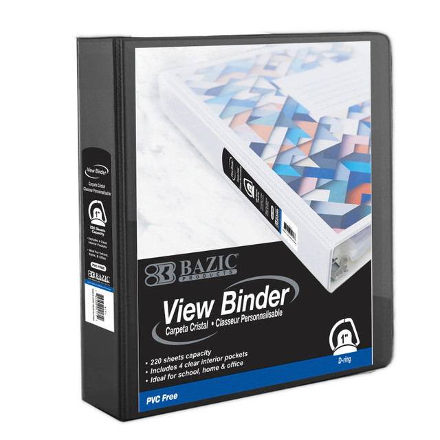 BAZIC PRODUCTS BAZIC Products® PVC-Free Slant-D Ring View Binder with 4-Pockets, 1", Black