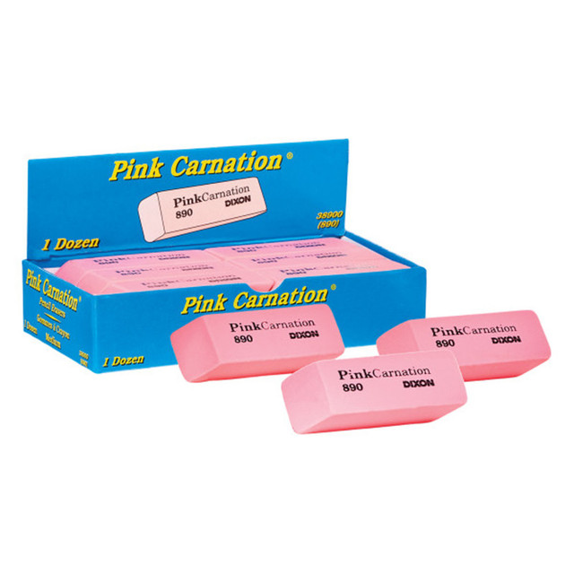 DIXON TICONDEROGA CO Dixon® Pink Carnation Erasers, Medium, 2-5/16 x 13/16 x 7/17, Pack of 12