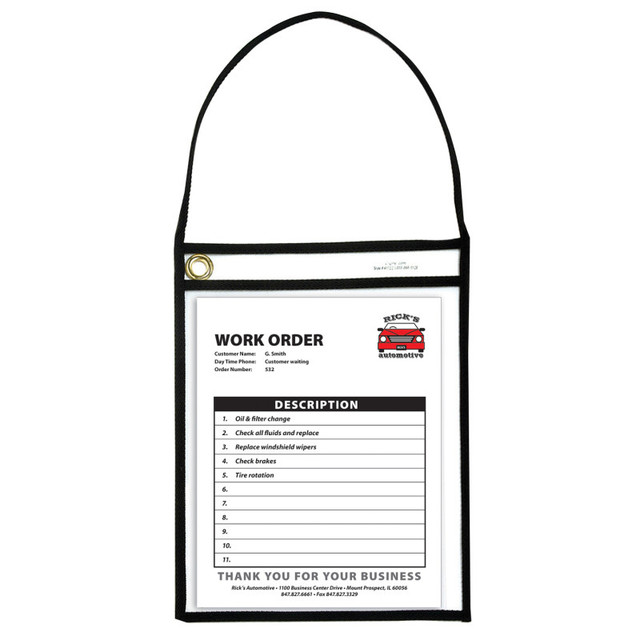 C-LINE PRODUCTS INC C-Line® Shop Ticket Holder With Strap, Black, Stitched, Both Sides Clear, 9" x 12", Box of 15