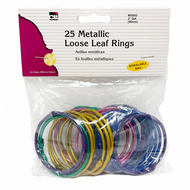 ADVANTUS Charles Leonard Loose Leaf Rings - 2" Diameter - Metallic Assorted Colors - Pack of 25