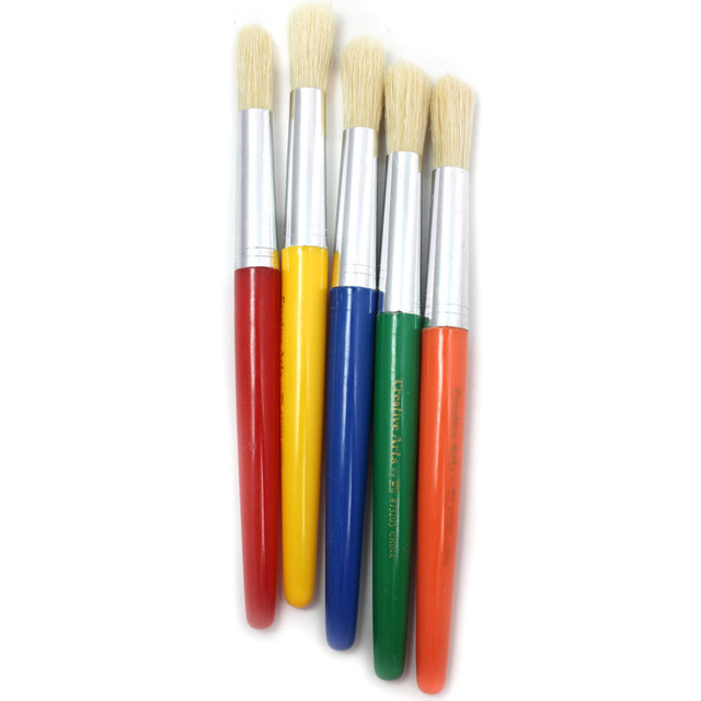 ADVANTUS Charles Leonard Stubby Round Brushes, Natural Bristles, Assorted Colors, Set of 5