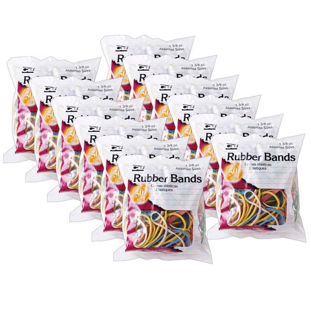 ADVANTUS Charles Leonard Rubber Bands, Assorted Colors, 1-3/8oz Bag, 12 Bags