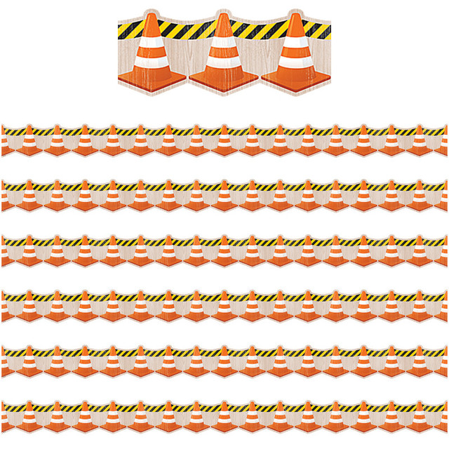 TEACHER CREATED RESOURCES Teacher Created Resources® Under Construction Cones Die-Cut Border Trim, 35 Feet Per Pack, 6 Packs
