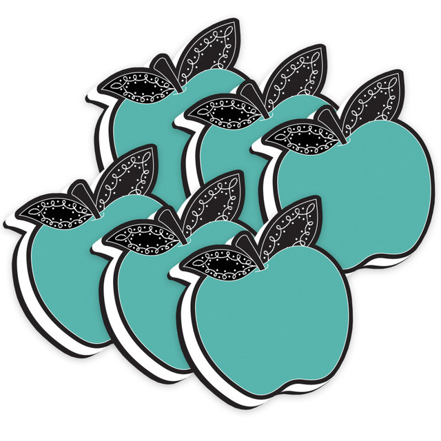 ASHLEY PRODUCTIONS Ashley Productions® Magnetic Whiteboard Eraser, Teal Apple with Chalk Loop Leaves, Pack of 6