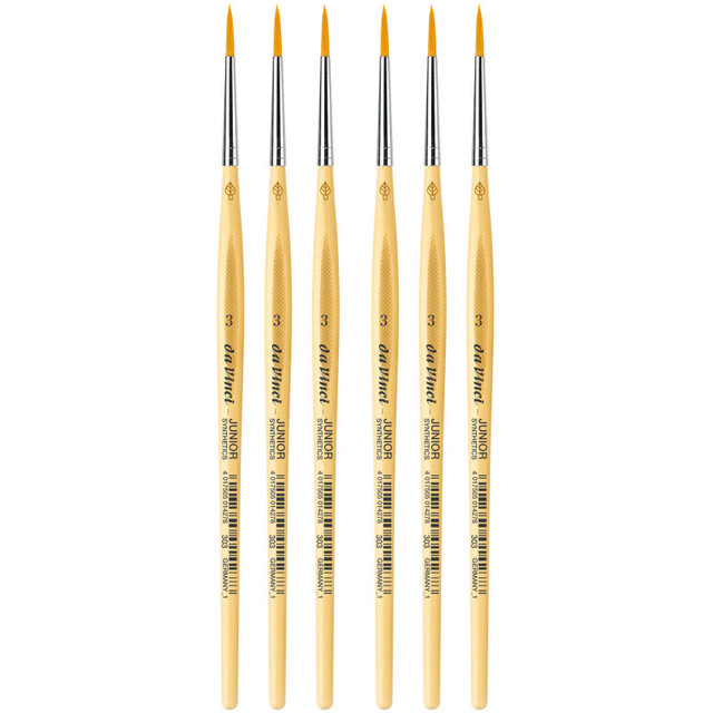 GREGORY DANIELS FINE ARTS INC da Vinci JUNIOR Synthetics Student Brush, Synthetic, Tempera, Round, Series 303, Size 3, Pack of 6