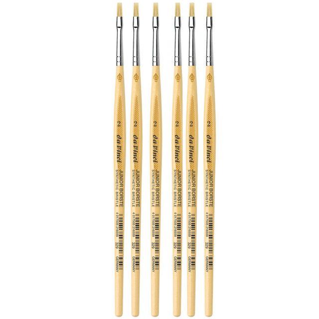 GREGORY DANIELS FINE ARTS INC da Vinci JUNIOR BORSTE Synthetic Student Brush, Synthetic, Tempera, Flat, Series 329, Size 2, Pack of 6