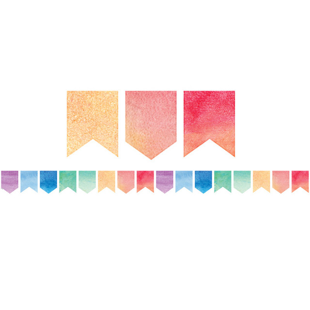 TEACHER CREATED RESOURCES Teacher Created Resources® Watercolor Pennants Die-Cut Border Trim, 35 Feet