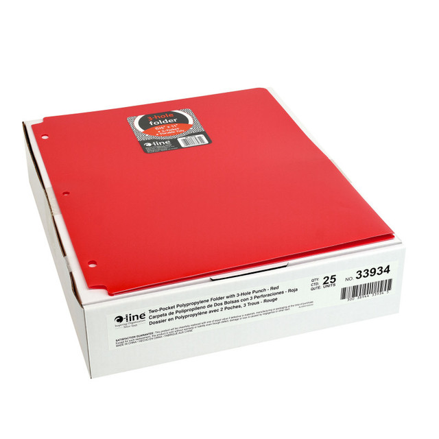 C-LINE PRODUCTS INC C-Line® Two-Pocket Heavyweight Poly Portfolio Folder with Three-Hole Punch, Red, Pack of 25