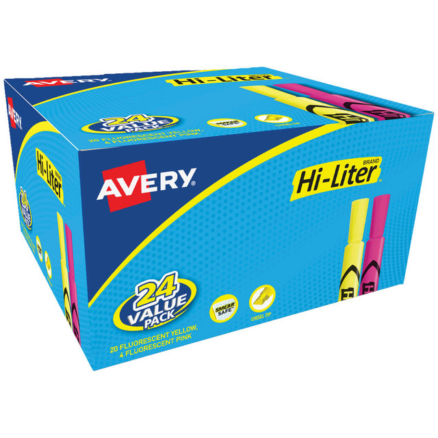 AVERY PRODUCTS CORP Avery® Hi-Liter® Pink and Yellow Highlighters, Desk Style, Chisel Tip, 24 Total
