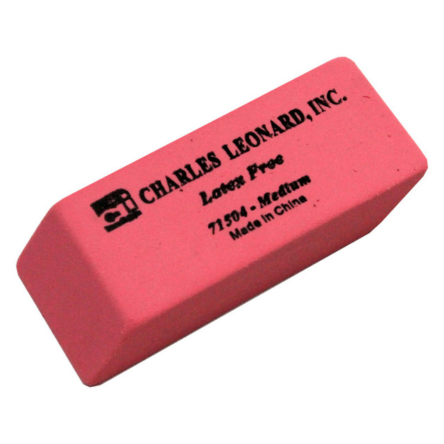 ADVANTUS Charles Leonard Eraser, Synthetic, Latex Free, Wedge Shape, Pink, Medium, Box of 24