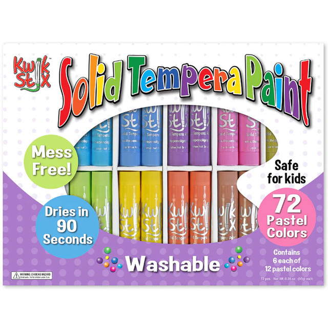 THE PENCIL GRIP Kwik Stix™ Tempera Paint Sticks Classpack, Pastel, 6 of Each Color, 72 Count