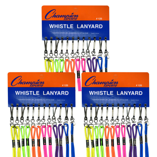 CHAMPION SPORTS Champion Sports Assorted Neon Nylon Lanyards, 12 Per Pack, 3 Packs