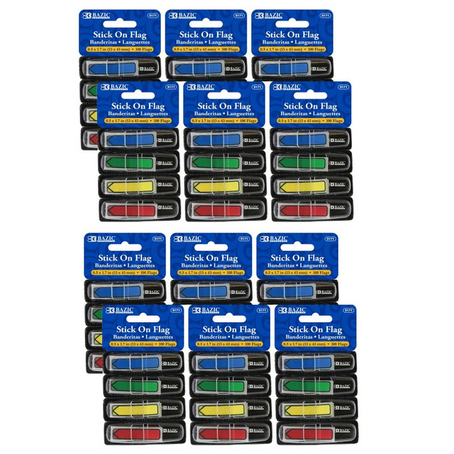 BAZIC PRODUCTS BAZIC Products® Neon Primary Color Printed Arrow Flags with Dispenser, 100 Per Pack, 12 Packs