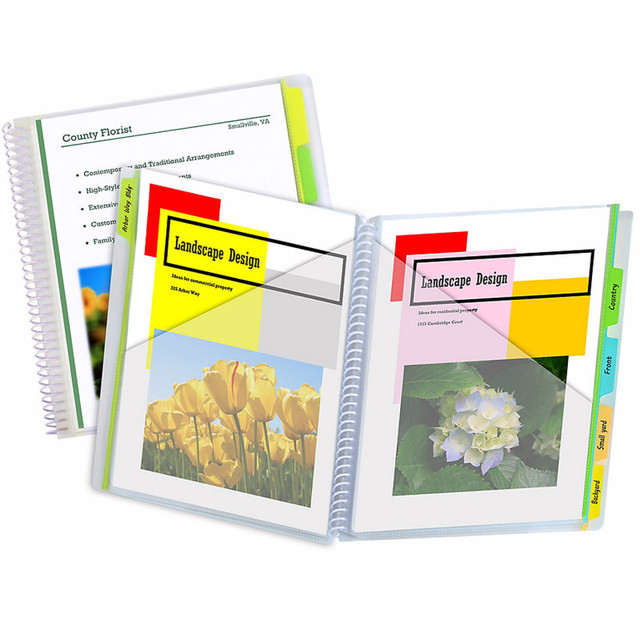 C-LINE PRODUCTS INC C-Line® 10-Pocket Poly Portfolio with Write-On Index Tabs, Spiral Bound, 5-Tab, Clear with Assorted Color Tabs