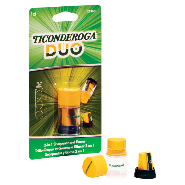 DIXON TICONDEROGA CO Ticonderoga® DUO Sharpener/Eraser, Green and Yellow, 1 Count
