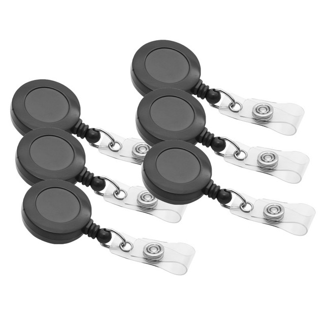 BAUMGARTENS INC SICURIX Standard Round ID Badge Reel with Swivel Spring Clip, Black, Pack of 6