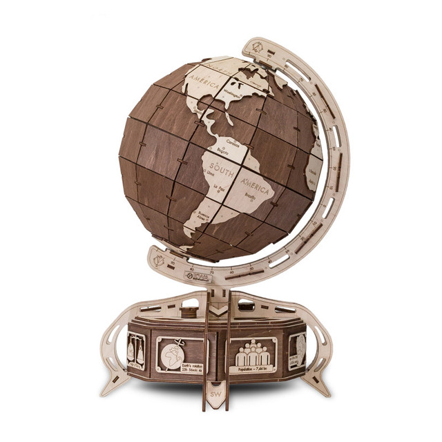 ARTVENTURE LLC EWA Eco-Wood-Art Globe Brown 3D Wooden STEM Construction Kit