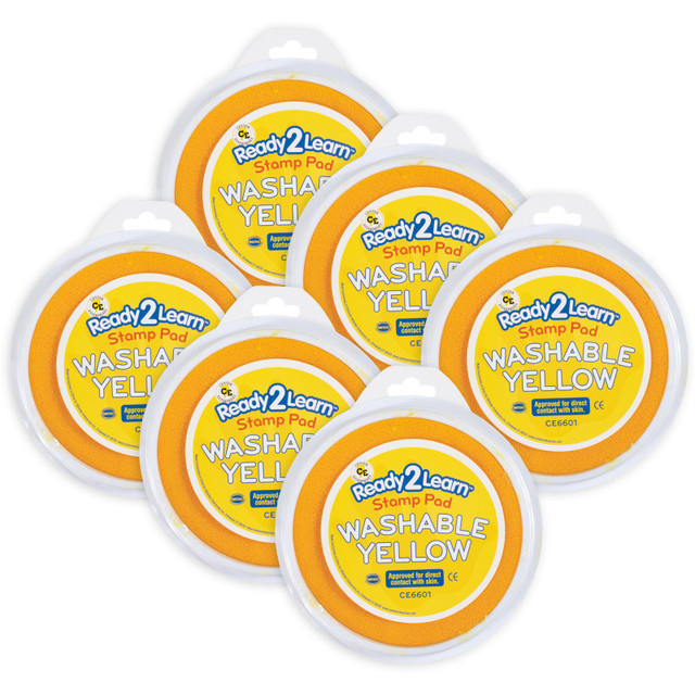 LEARNING ADVANTAGE READY 2 LEARN™ Jumbo Circular Washable Stamp Pad - Yellow - 5.75" dia. - Pack of 6