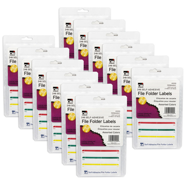 ADVANTUS Charles Leonard File Folder Labels, Assorted, 248 Per Pack, 12 Packs