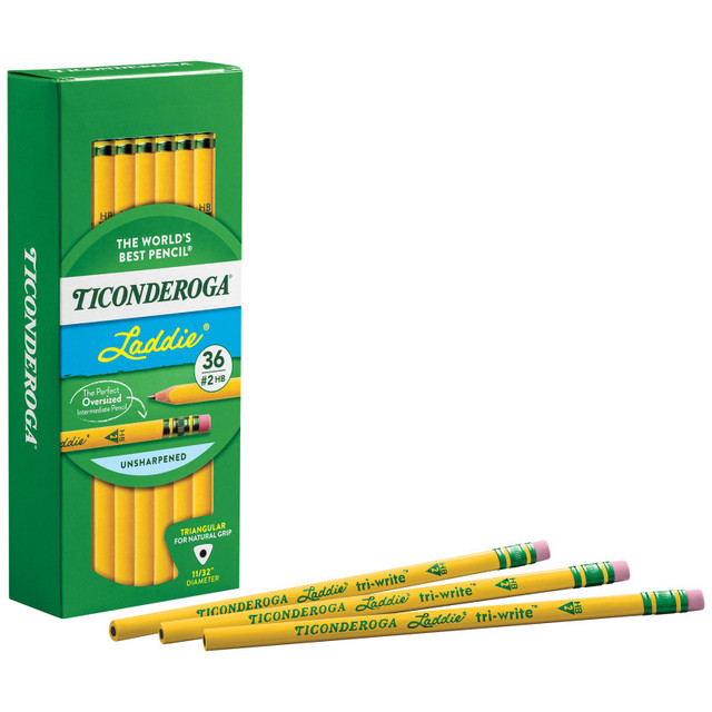 DIXON TICONDEROGA CO Ticonderoga® Laddie® Tri-Write Intermediate Size No. 2 Pencils with Eraser, Box of 36