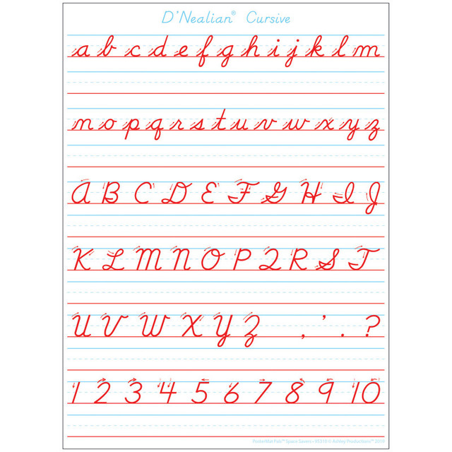ASHLEY PRODUCTIONS Ashley Productions® Smart Poly® Single Sided PosterMat Pals® Space Savers, D'Nealian Cursive Handwriting, 13" x 9.5"
