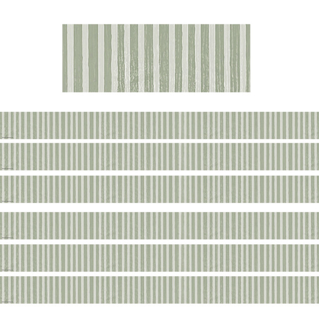 TEACHER CREATED RESOURCES Teacher Created Resources® Classroom Cottage Sage Green Stripes Straight Border Trim, 35 Feet Per Pack, 6 Packs