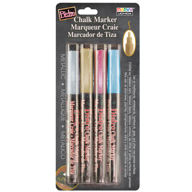 UCHIDA OF AMERICA, CORP Marvy Uchida® Broad Point Chalk Marker Metallic Fine Tip Set 4M, Gold, Silver, Blue, Red