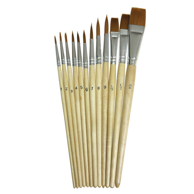 DIXON TICONDEROGA CO Creativity Street® Watercolor Brush Assortment, Natural Wood, Assorted Sizes, 12 Brushes