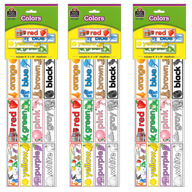 TEACHER CREATED RESOURCES Teacher Created Resources® Colors Headliners, 12 Per Pack, 3 Packs