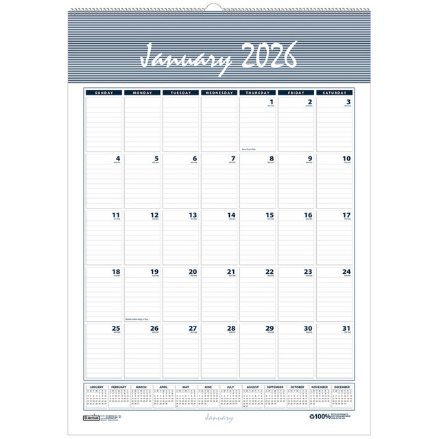 HOUSE OF DOOLITTLE House of Doolittle® Recycled Monthly Wall Calendar Bar Harbor, 12" x 17"