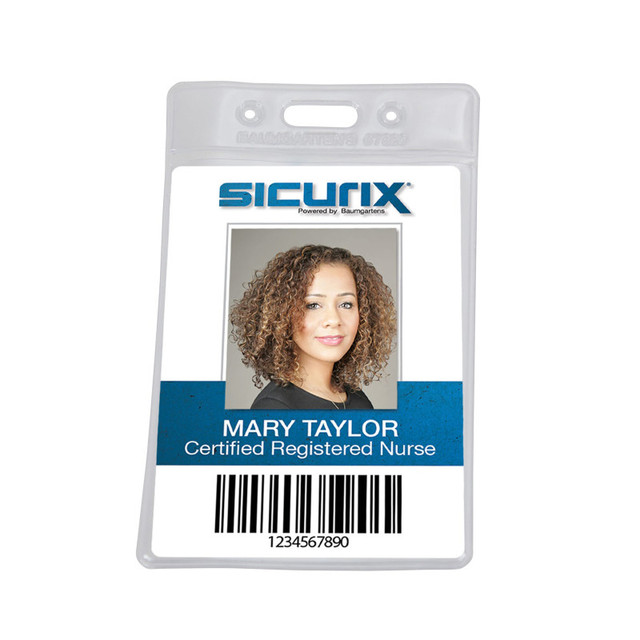 BAUMGARTENS INC SICURIX Standard Vinyl Badge Holder, Vertical, Pack of 50