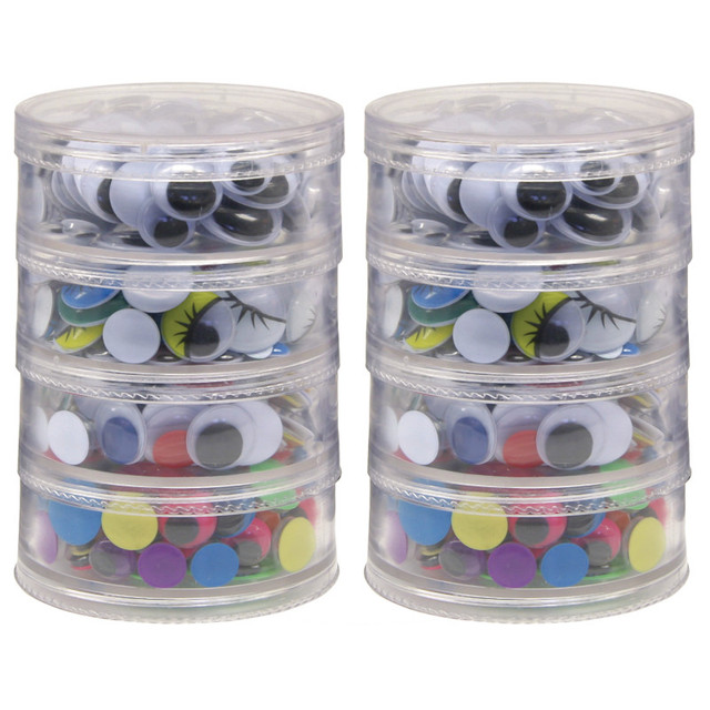 DIXON TICONDEROGA CO Creativity Street® Wiggle Eyes Storage Stacker, Round Assorted Black, Painted & Bright, Assorted Sizes, 400 Pieces Per Pack, 2 Packs