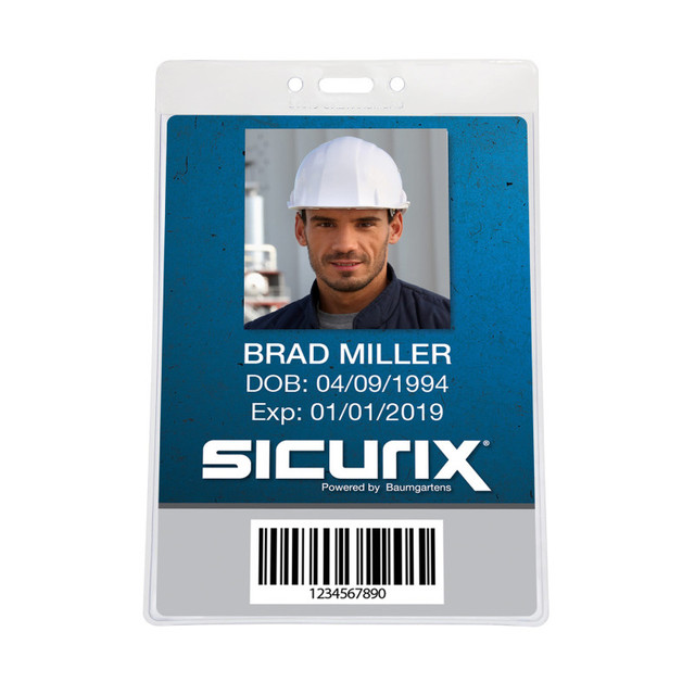 BAUMGARTENS INC SICURIX Vinyl Badge Holder, Vertical, 4-1/2" x 6-3/4", Pack of 100