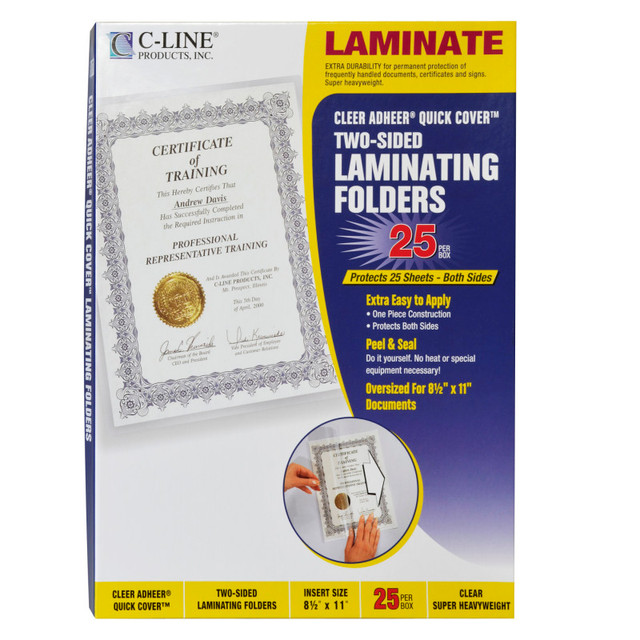 C-LINE PRODUCTS INC C-Line® Super Heavyweight Cleer Adheer Quick Cover Laminating Pockets, Box of 25
