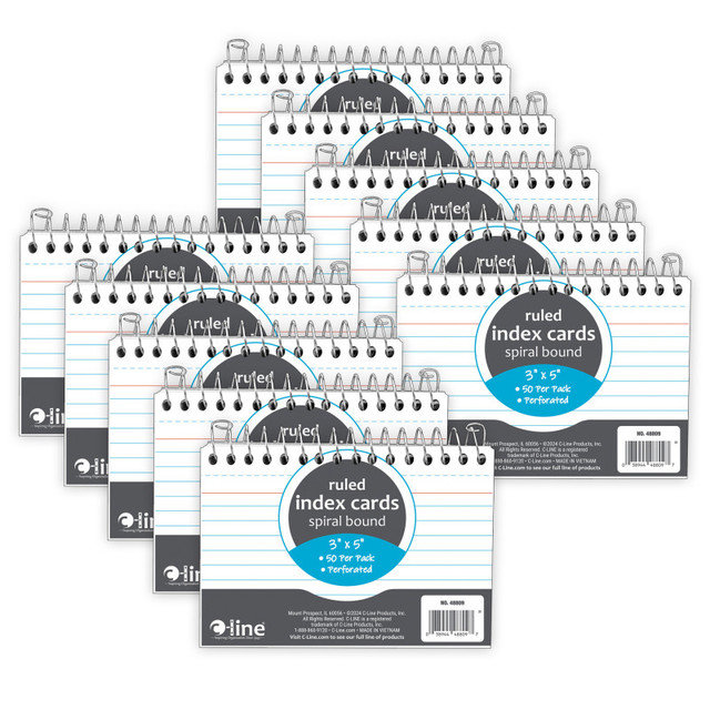 C-LINE PRODUCTS INC C-Line® Spiral Bound Index Card Notebook, 3" x 5", 50 Cards, Ruled, Pack of 10
