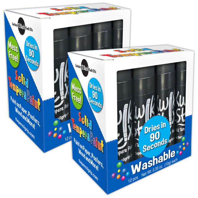 THE PENCIL GRIP Kwik Stix™ Solid Tempera Paint Sticks, Single Color Pack, Black, 12 Per Pack, 2 Packs