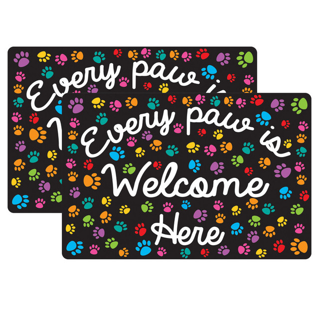 ASHLEY PRODUCTIONS Smart Poly® Welcome Mat with Slip Resistant Backing, 15.5" x 23.5", Paws, Every Paw is Welcome Here, Pack of 2