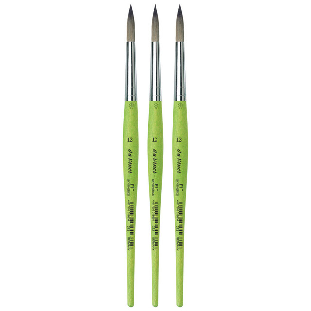 GREGORY DANIELS FINE ARTS INC da Vinci FIT Synthetics Student Brush, Synthetic, Acrylic & Tempera, Round, Series 373, Size 12, Pack of 3