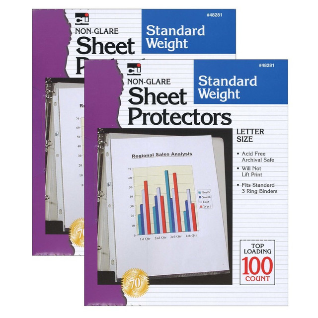 ADVANTUS Charles Leonard Sheet Protectors, Standard Weight, Letter Size, Non-Glare, 100 Per Box, 2 Boxes