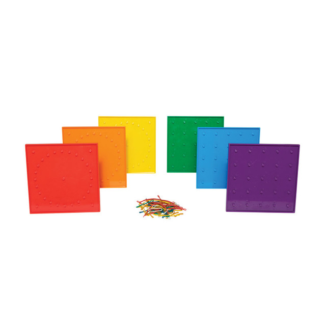 LEARNING ADVANTAGE Learning Advantage® Double-Sided Geoboard Set - 5 x 5 Grid / 24 Pin Circular Array - Set of 6