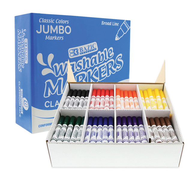 BAZIC PRODUCTS BAZIC Products® Washable Markers, Jumbo Classroom Pack, 200 Count, 8 Colors
