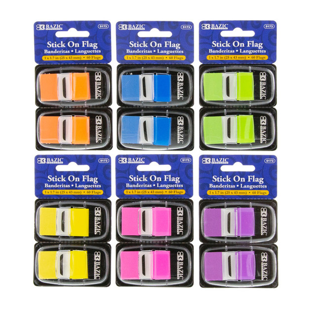BAZIC PRODUCTS BAZIC Products® Assorted Neon Color Standard Flags with Dispenser, 30 ct., 2/Pack