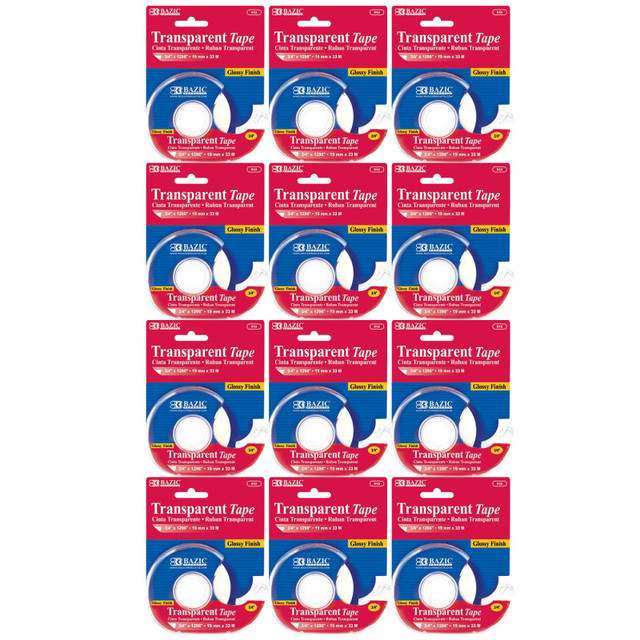 BAZIC PRODUCTS BAZIC Products® Transparent Tape with Dispenser, 3/4" x 1296", Pack of 12