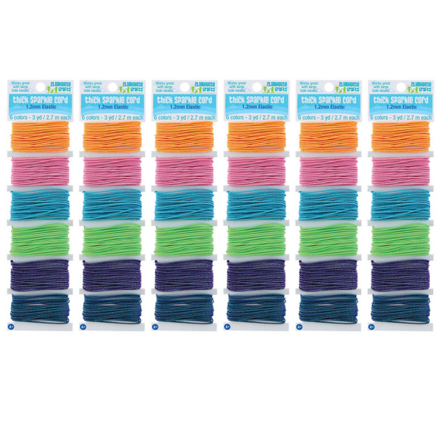ADVANTUS Clubhouse Crafts® Thick Sparkle Elastic Cord, 6 Colors, 18 Yards Per Pack, 6 Packs