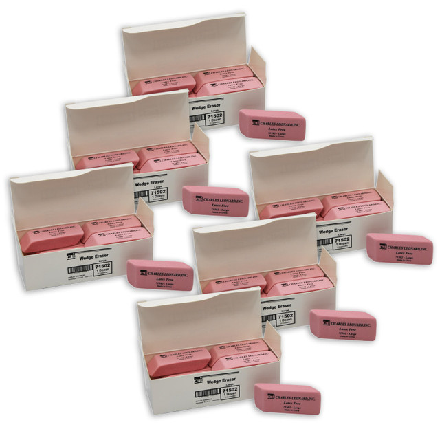 ADVANTUS Charles Leonard Eraser, Synthetic, Latex Free, Wedge Shape, Pink, Large, 12 Per Box, 6 Boxes