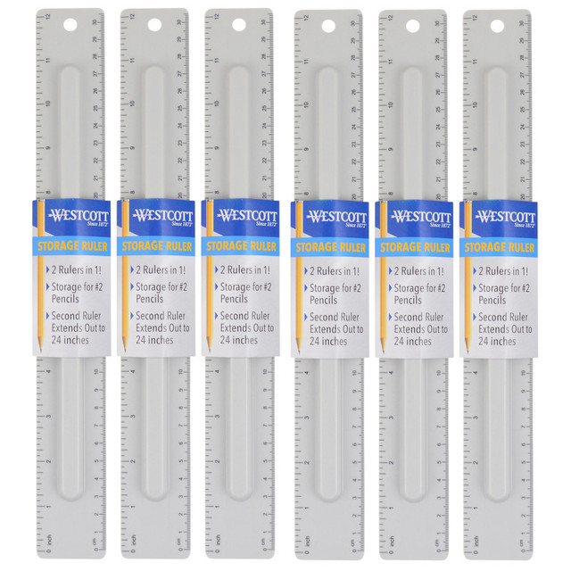 ACME UNITED CORPORATION Westcott® 2-Piece 12" Ruler with Pencil Storage, Pack of 6