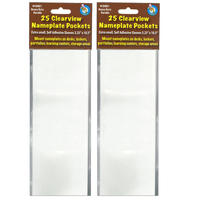 ASHLEY PRODUCTIONS Ashley Productions® Clear View Self-Adhesive Extra Small Name Plate Pocket 3-1/4" x 10-1/2", 25 Per Pack, 2 Packs